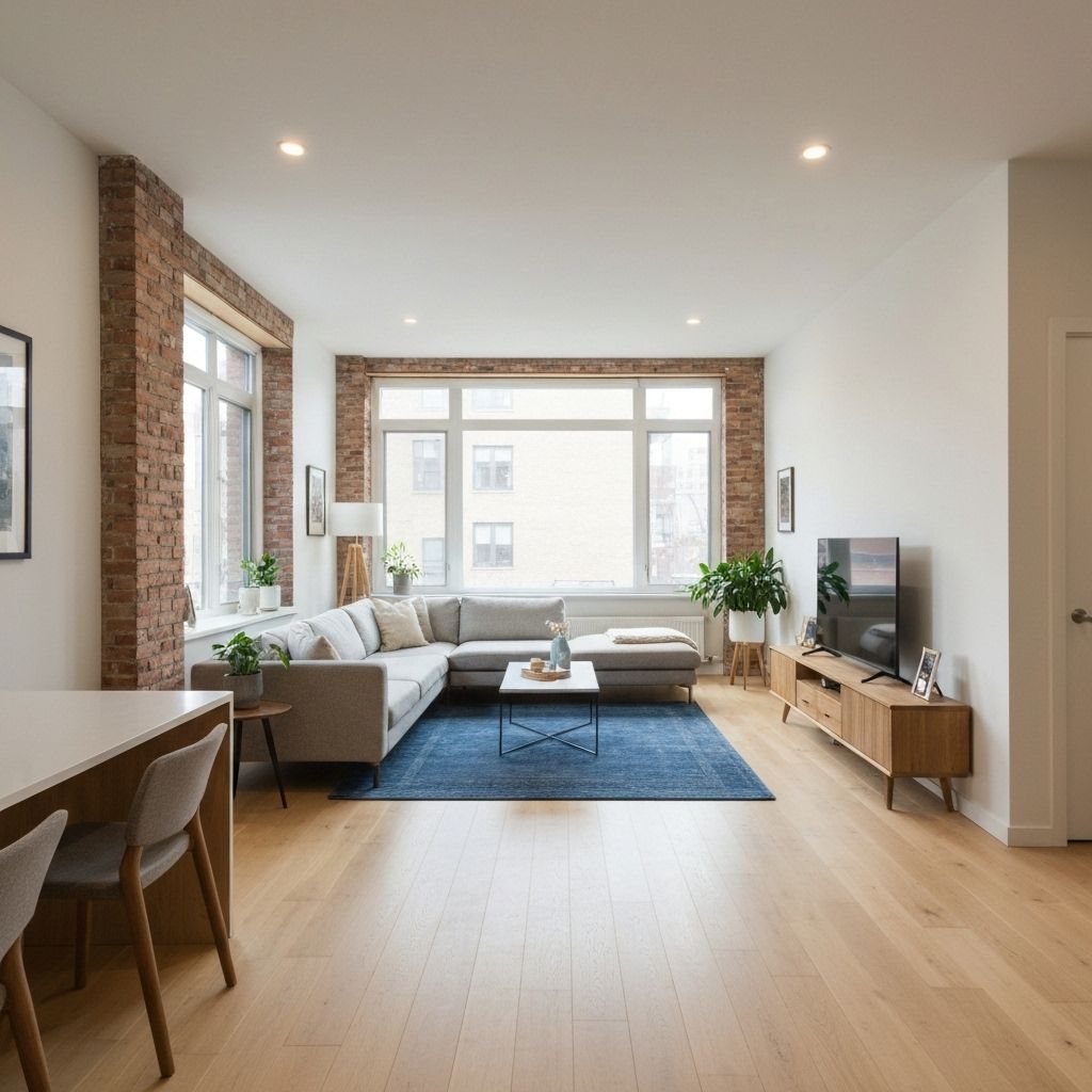 Bright living room with modern furniture and hardwood floors